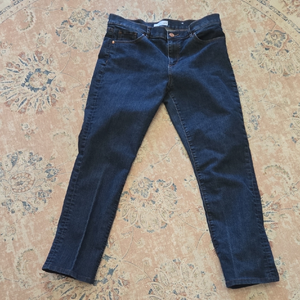 LOFT Dark Indigo Modern Straight Blue Jeans 5 Pocket Style Stretch 10 / 30 EUC